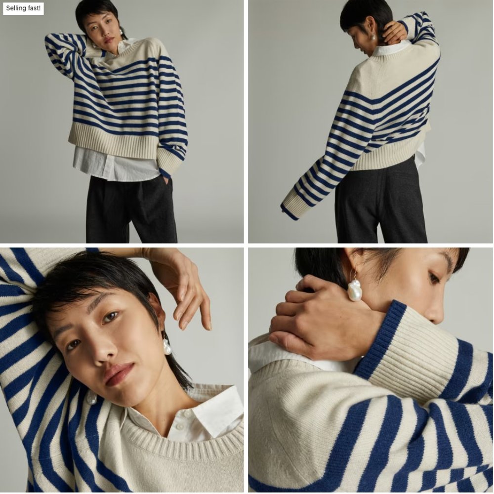 Everlane The Cashmere Boxy Crew Navy and Bone Medium